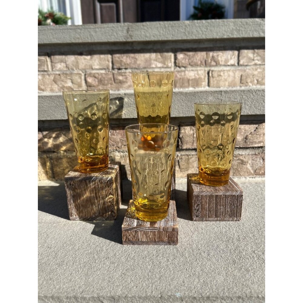 Hazel Atlas Capri Dot/Eldorado Gold Amber Glass Tumblers.